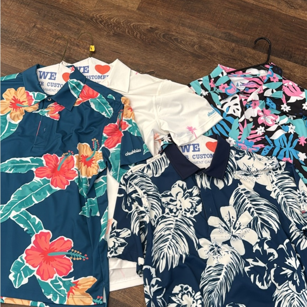 Chubbies Men’s Tropical Polo Set - Blue, White, and Multicolor